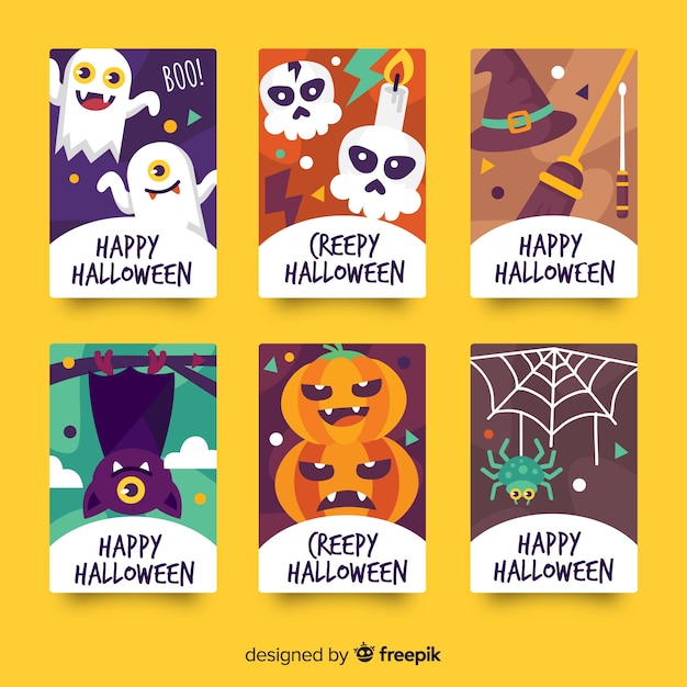 Free Vector  Flat halloween card template collection