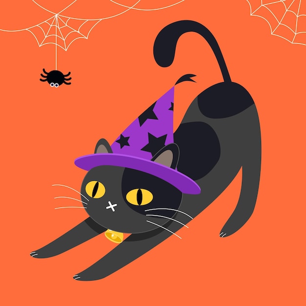 フラットハロウィン猫イラスト プレミアムベクター