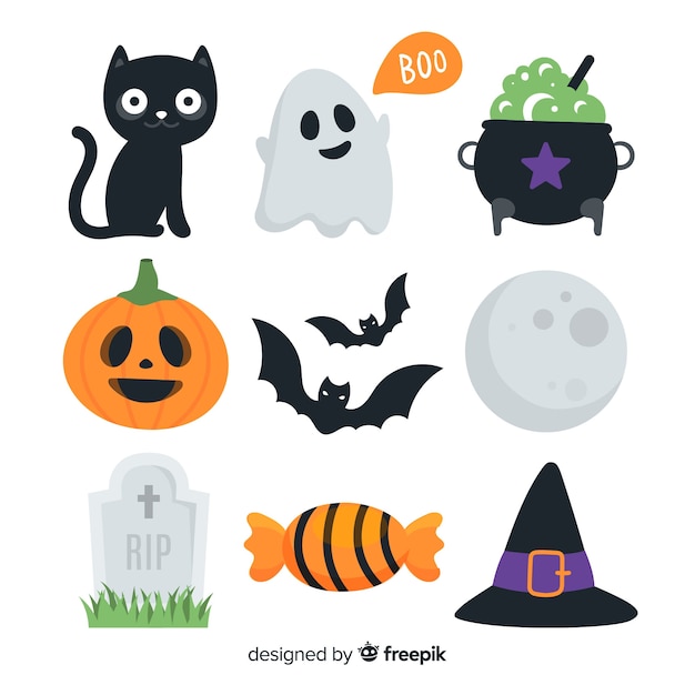 Free Vector | Flat halloween element collection on white background