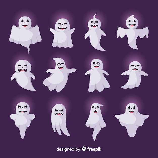 Free Vector | Flat halloween ghost with outer glow collection