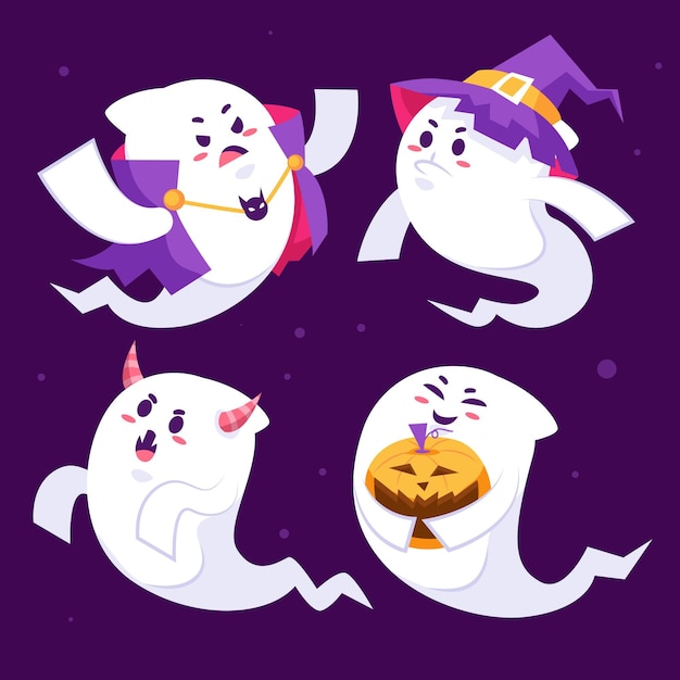 Free Vector Flat Halloween Ghosts Collection