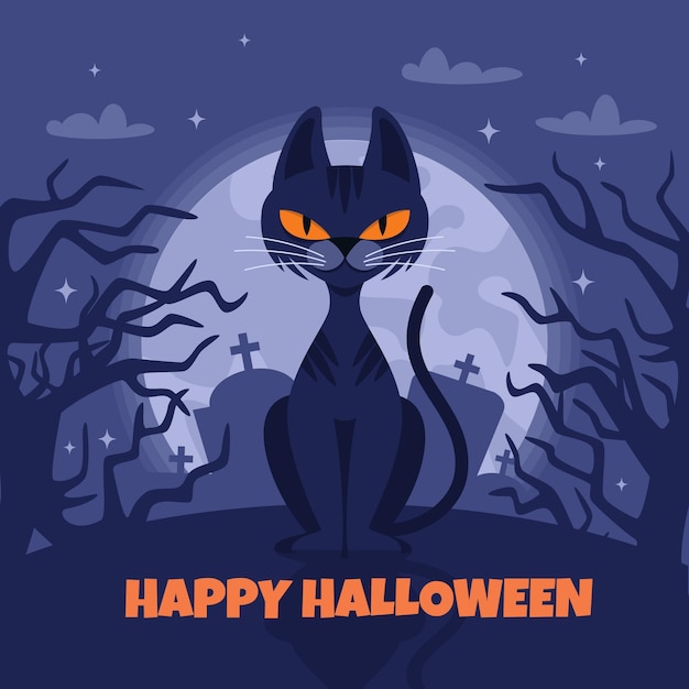 Premium Vector | Flat halloween illustration with cat