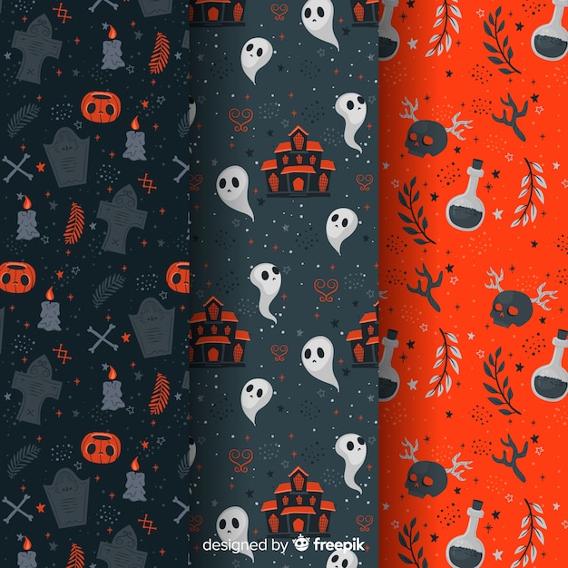 Flat halloween pattern collection goth elements Free Vector