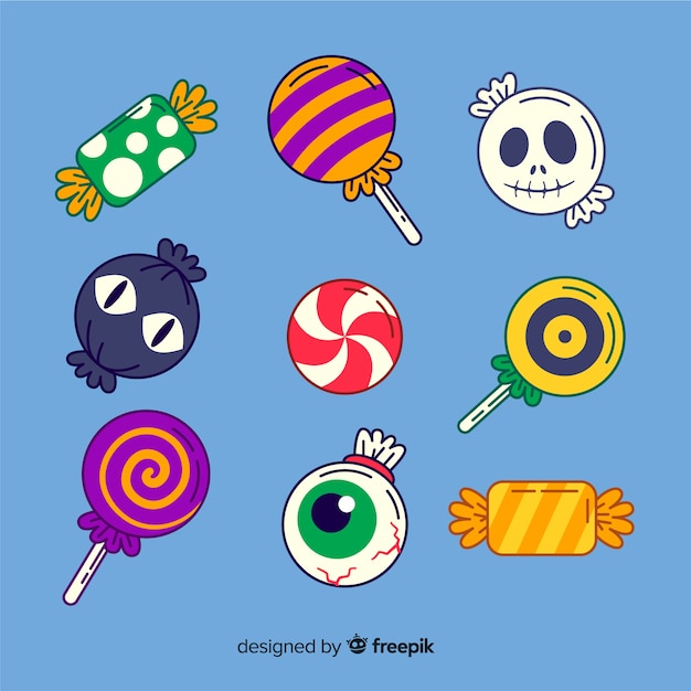 Download Flat halloween round candy collection Vector | Free Download