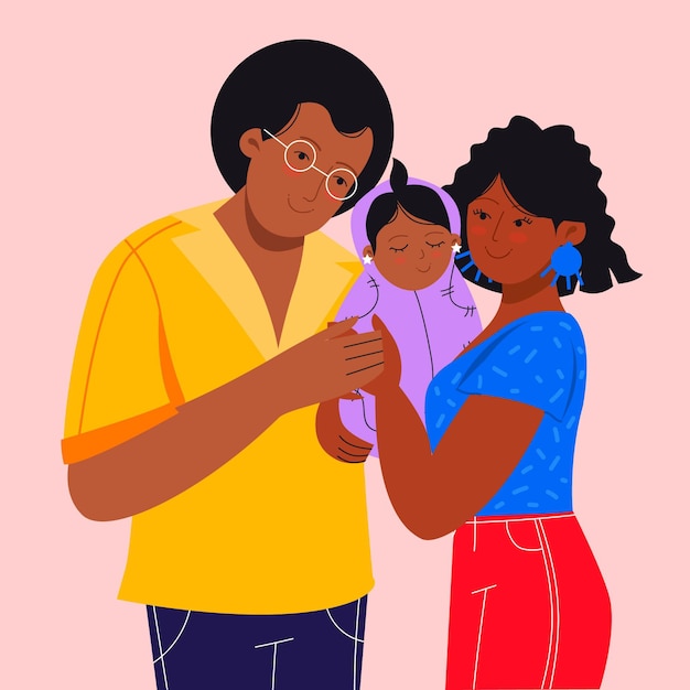 Free Vector | Flat-hand drawn black family with a baby