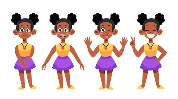 Free Vector | Flat-hand drawn black girl in different poses