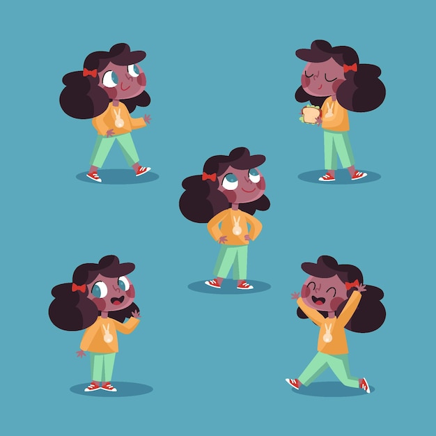 Free Vector | Flat-hand drawn black girl in different poses