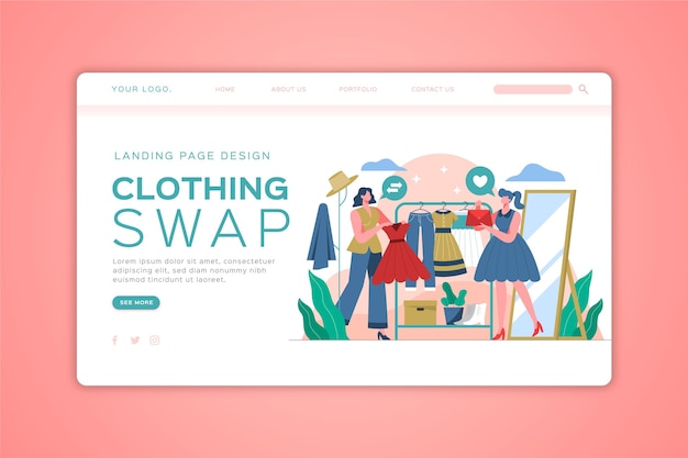 Free Vector | Flat-hand drawn clothing swap web template