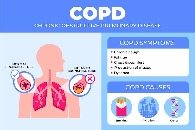 Premium Vector | Flat-hand drawn copd infographic and lungs