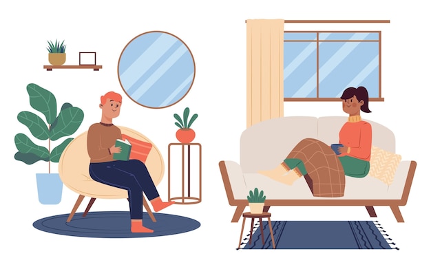 Premium Vector Flat Hand Drawn Hygge Lifestyle Illustration