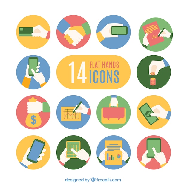 Flat hands icons collection