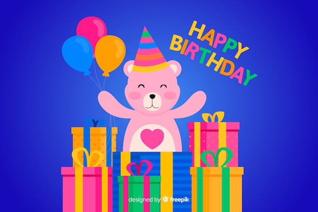 Free Vector | Flat happy birthday background with teddy bear