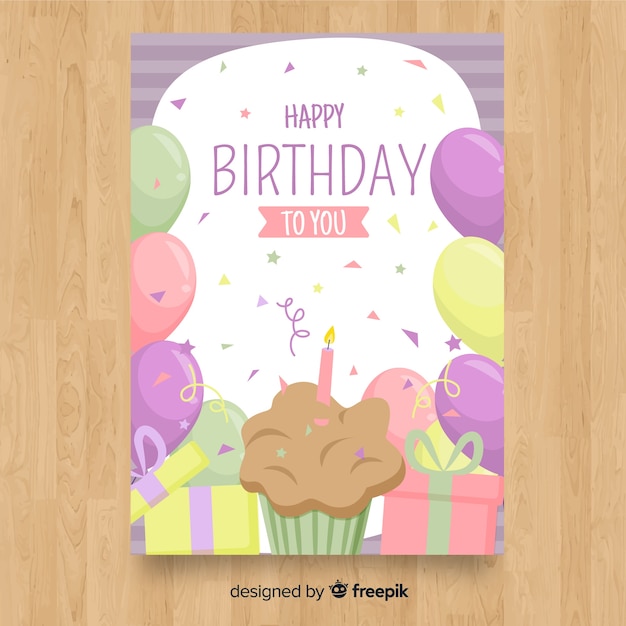 Download Flat happy birthday card template Vector | Free Download