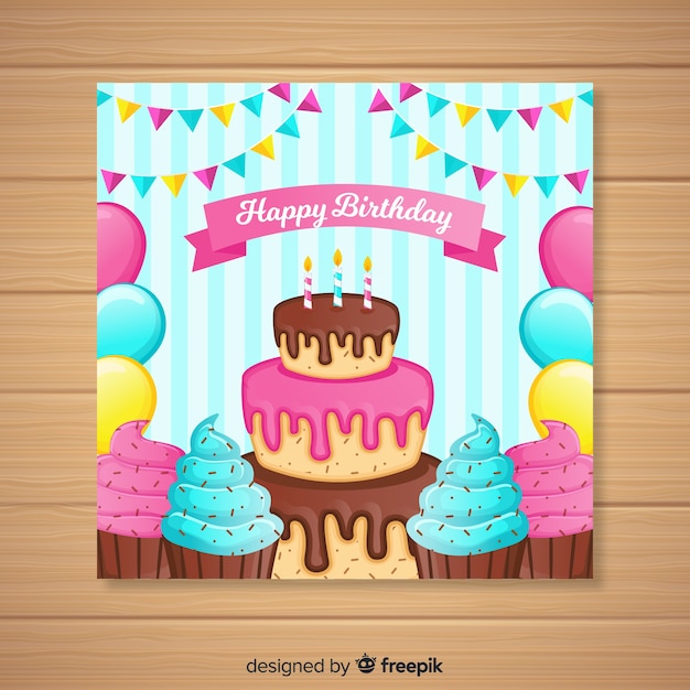 Download Flat happy birthday invitation card Vector | Free Download
