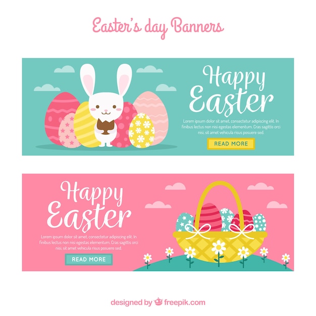 Free Vector | Flat happy easter day banners