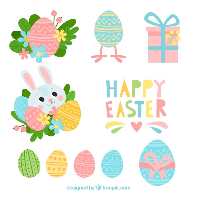 Free Vector | Flat happy easter day elements collection