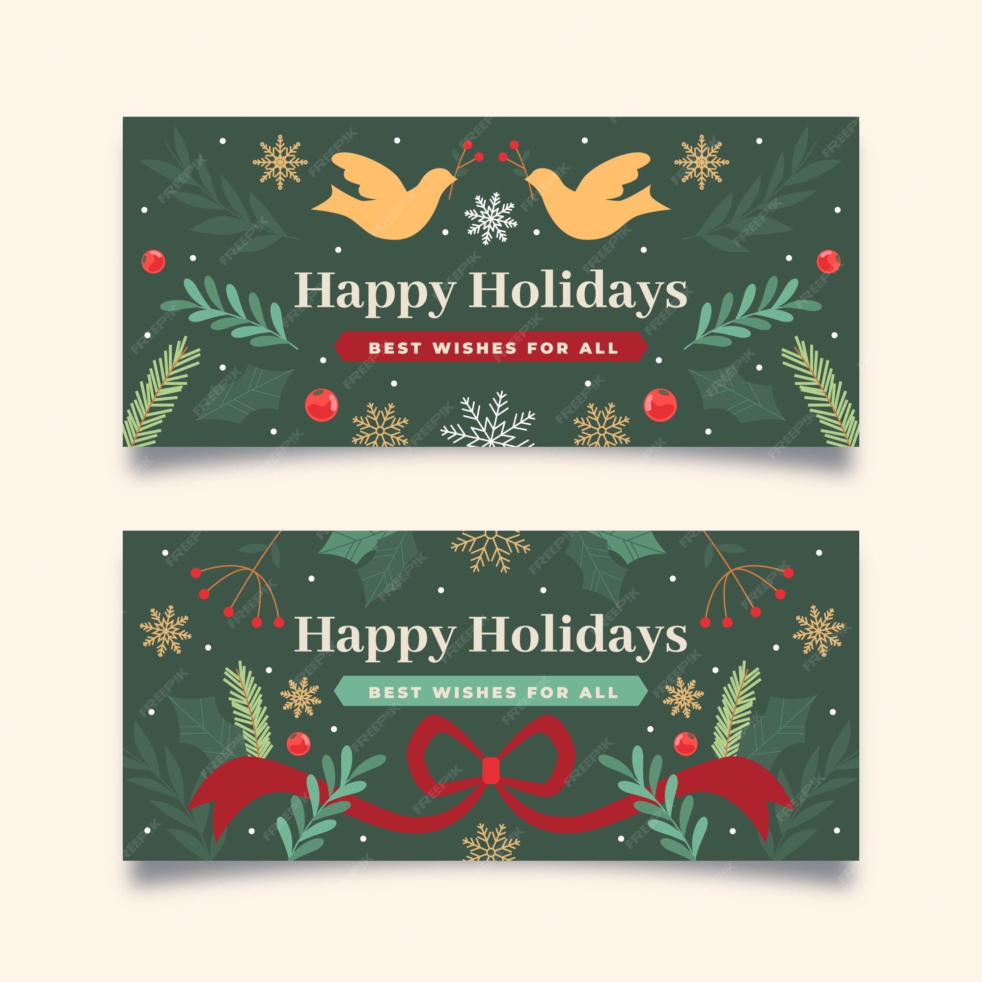 Free Vector | Flat happy holidays christmas banners set