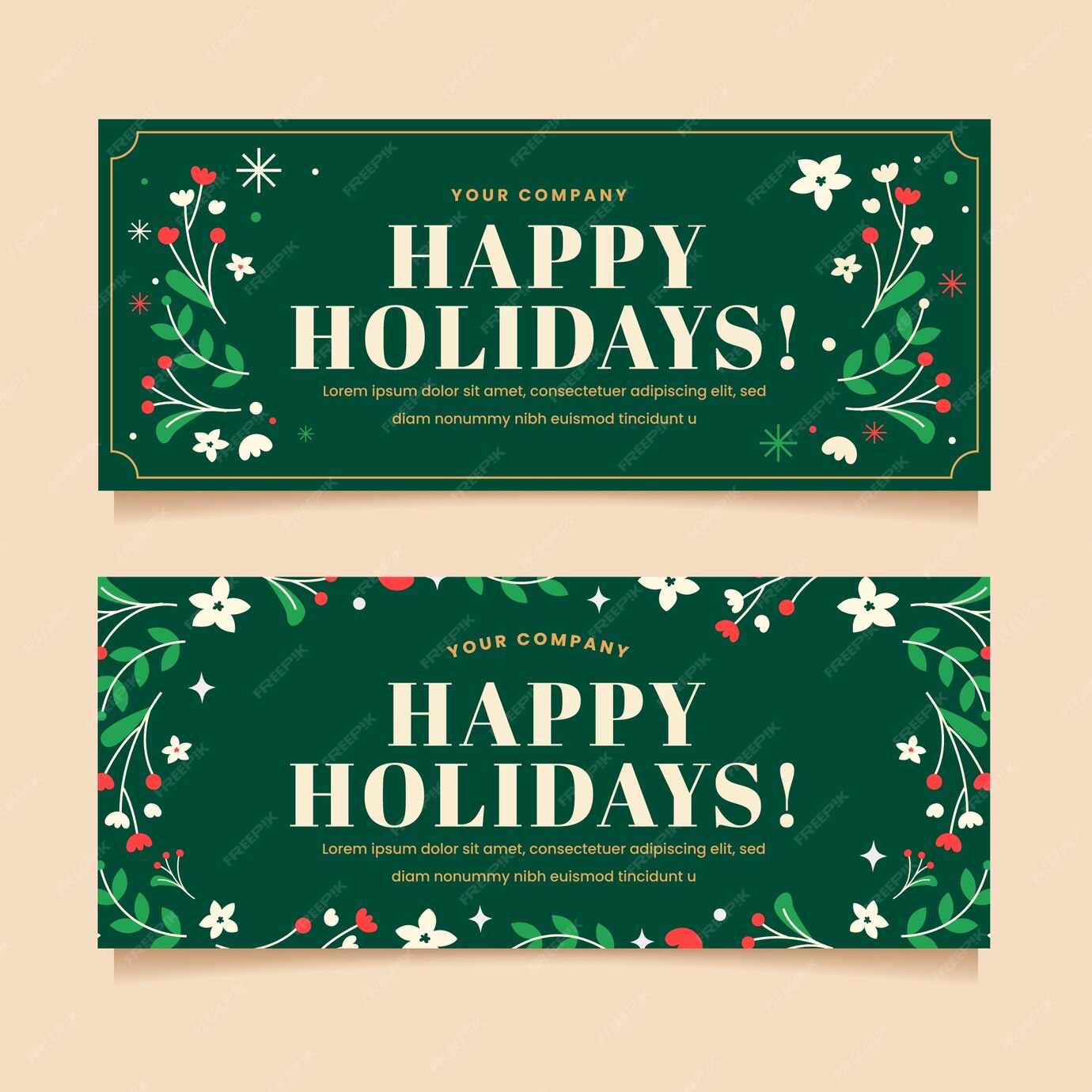 Free Vector Flat happy holidays horizontal banners set