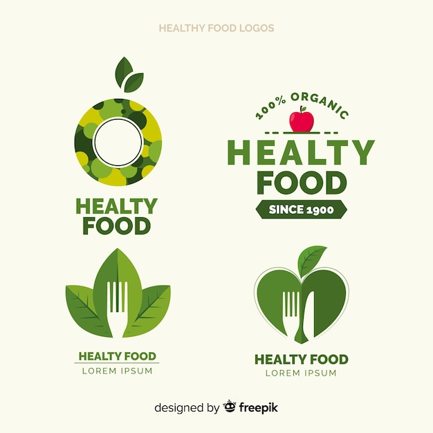 Flat Healthy Food Logo Set Free Vector