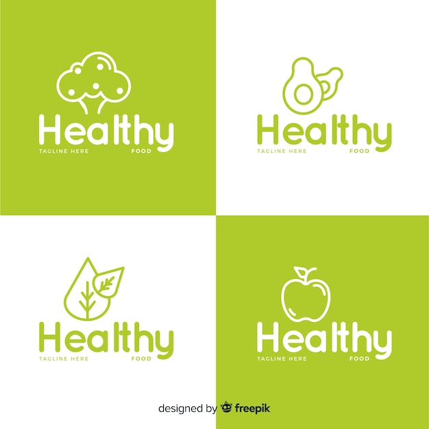 Flat Healthy Food Logo Set Free Vector