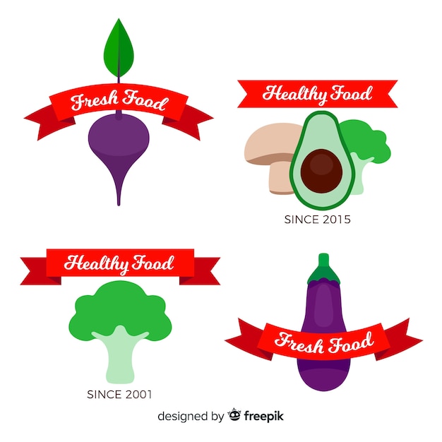 Flat Healthy Food Logos Free Vector
