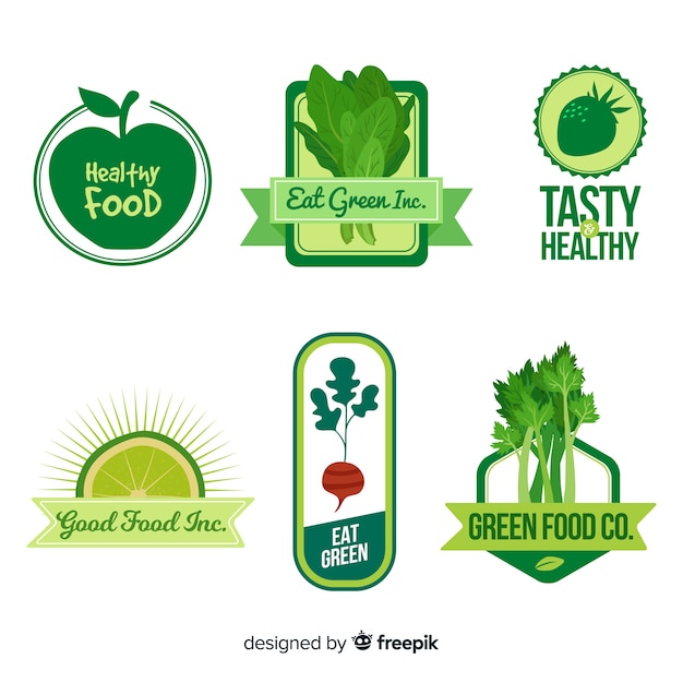 Flat Healthy Food Logos Free Vector