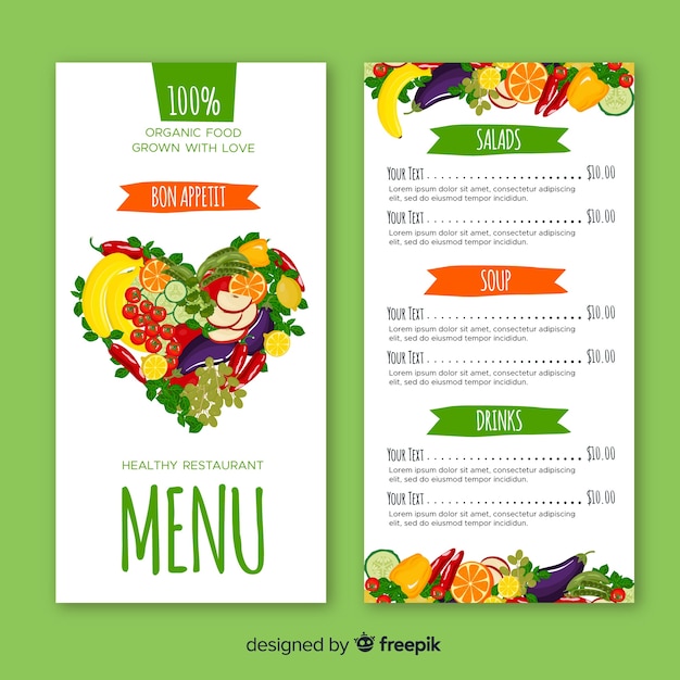 Free Vector | Flat healthy menu template