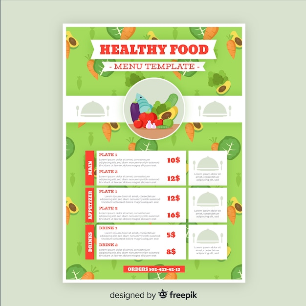 Free Vector | Flat healthy menu template