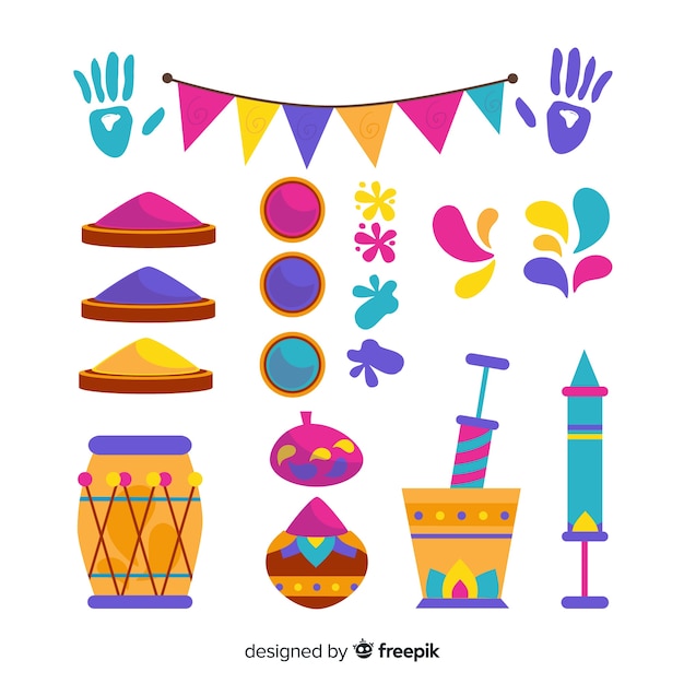 Free Vector | Flat holi festival element collection