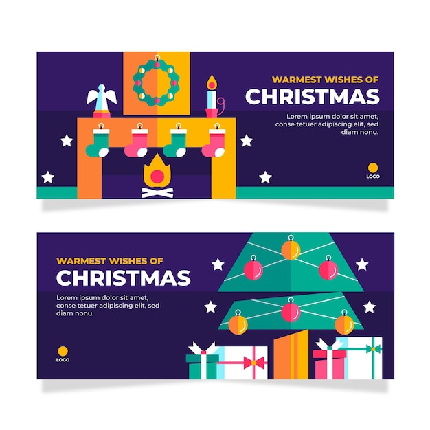 Premium Vector | Flat horizontal christmas banners set