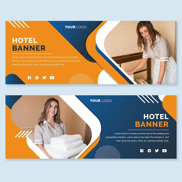 Free Vector | Flat hotel horizontal banner template with photo