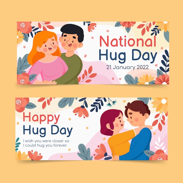 Premium Vector | Flat hug day horizontal banners set