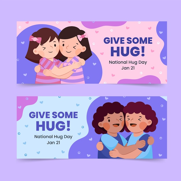 Free Vector | Flat hug day horizontal banners set