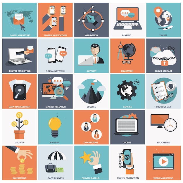 Download Flat icon set for business | Free Vector