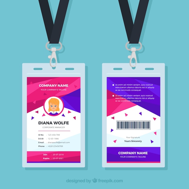 Download Flat id card template with clasp and lanyard | Free Vector