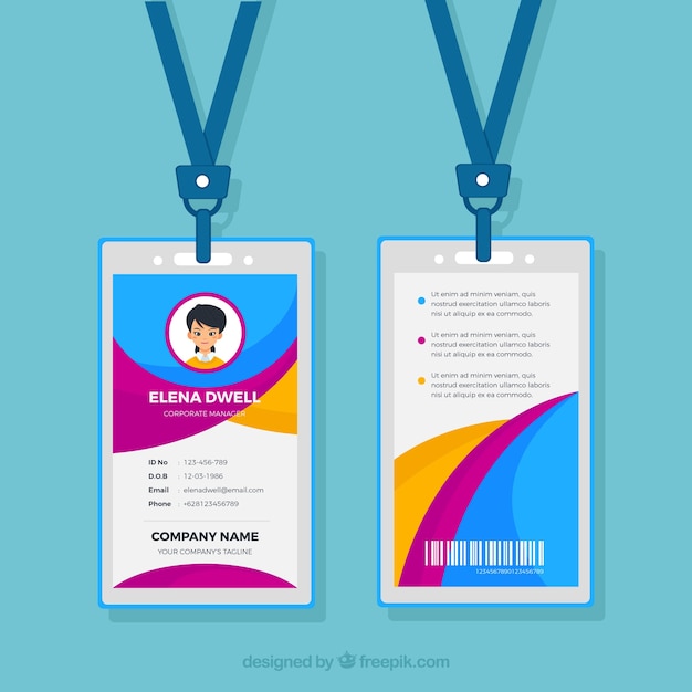 Download Free Vector | Flat id card template with clasp and lanyard