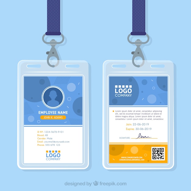 Flat id card template with clasp and lanyard Free Vector