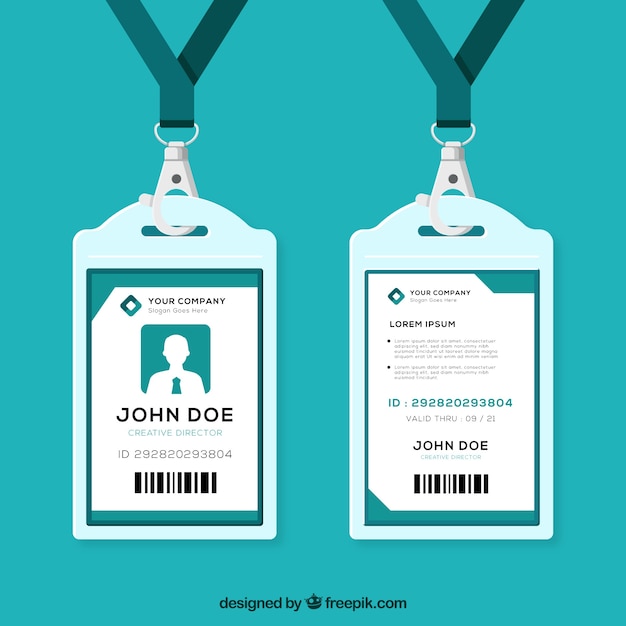 Flat id card template with clasp and lanyard | Free Vector