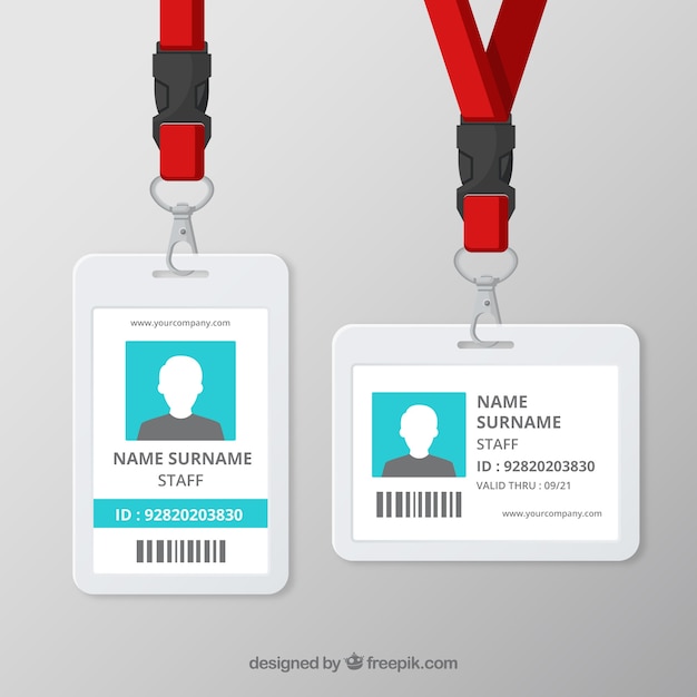 Free Vector | Flat id card template with clasp and lanyard