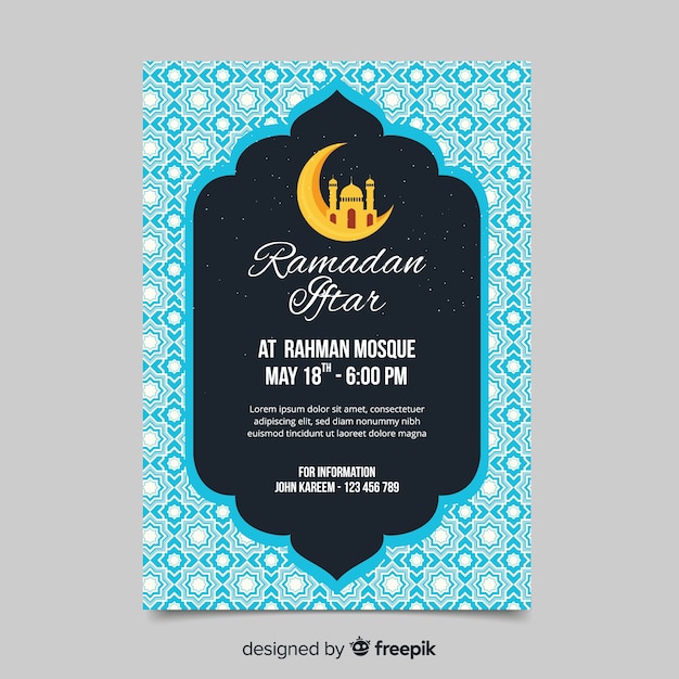 Flat iftar invitation template Free Vector