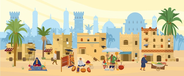 Flat illustration of middle eastern town. Premium Vector