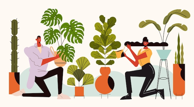 Free Vector Flat Illustration Of People Taking Care Of Plants