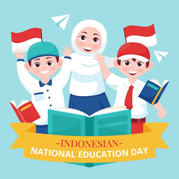 Flat indonesian national education day illustration Free Vector