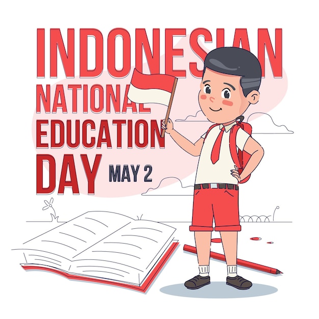 Flat indonesian national education day illustration Free Vector