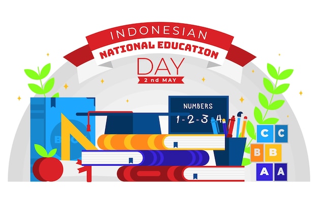 Flat indonesian national education day illustration Premium Vector