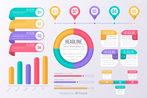 Flat infographic element collection Free Vector