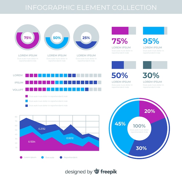 Flat infographic elements with stats collection Free Vector