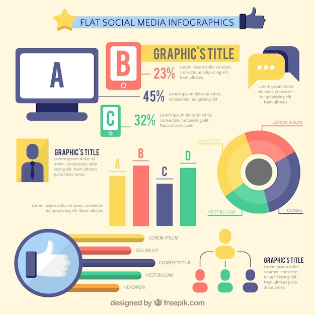Flat infographic template of social media Vector Free Download