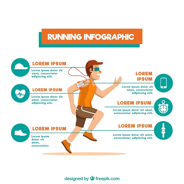 Flat infographic template with man running and different options Vector ...