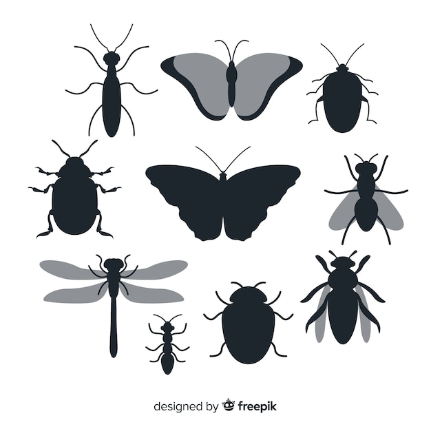 Free Vector | Flat insect silhouette collection